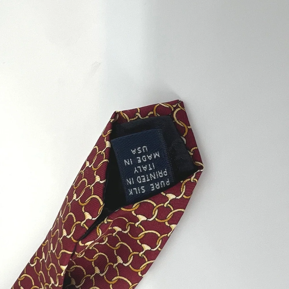 Brooks Brothers Makers Italy Silk Tie Burgundy Gold Horsebit Equestrian USA Made